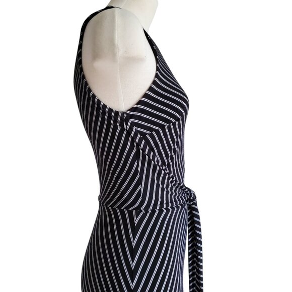 White House Black Market Tie Front BW Chevron Striped Sleeveless Maxi Dress XS - Picture 7 of 16